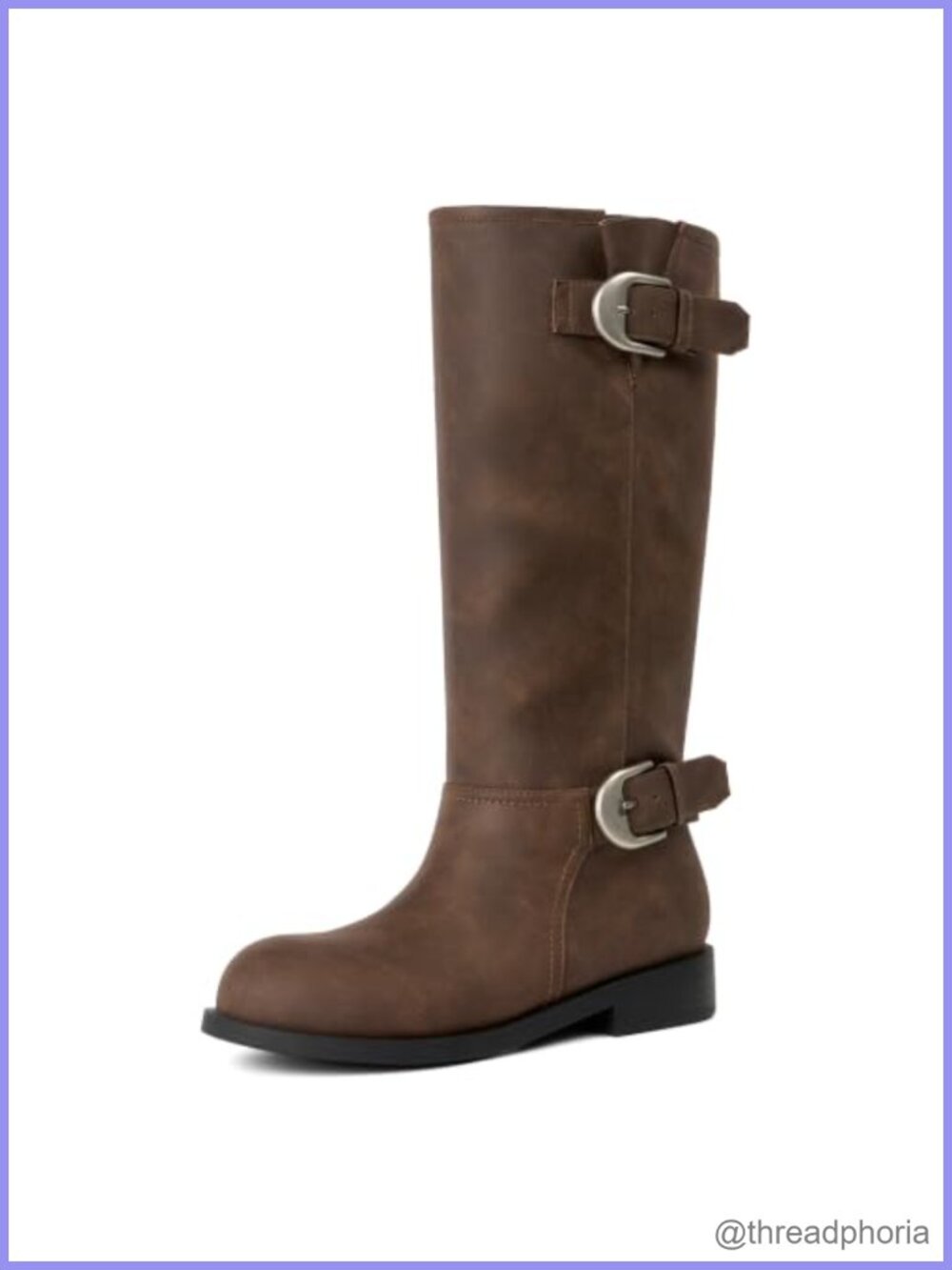 Faux Leather Knee High Boots Round Toe Low Block Heel Combat Tall Boots